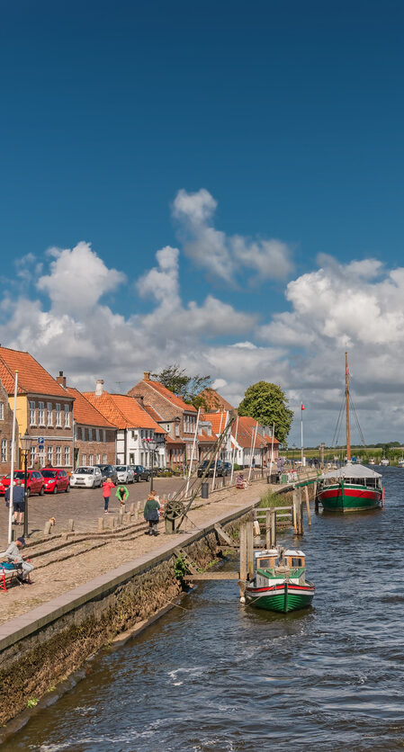 Old harbor Skibbroen in medieval Ribe, Denmark
