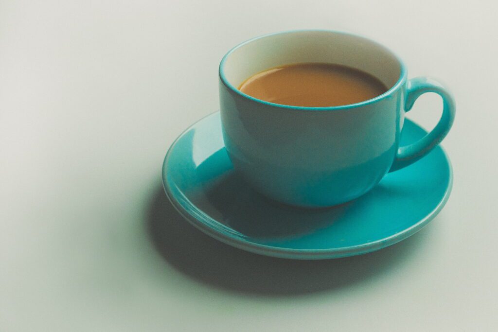 Blå kaffe kop.