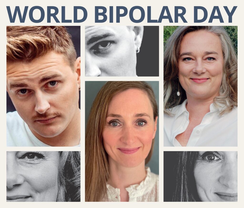Collage af billeder med mennesker der taler om bipolar lidelse.